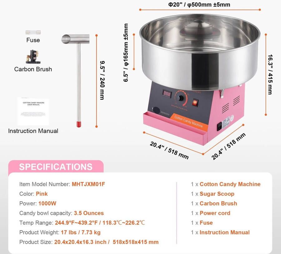 Corenia Suikerspinmachine Elektrisch Suikerspinmachines Mini Suikerspin Suikerspinmaker 1000W RVS Kom Instelbare Temperatuur Suikerschep Inclusief – Voor Feest Kermis & Evenementen Roze - Foto 2