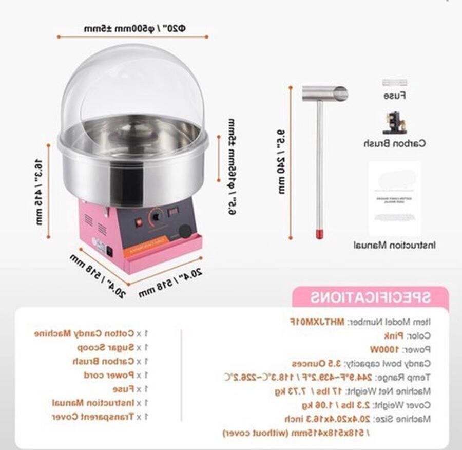 Suikerspinmachine Elektrisch Suikerspinmachines Mini Suikerspin Suikerspinmaker 1000W RVS Kom Instelbare Temperatuur Suikerschep Inclusief – Voor Feest Kermis & Evenementen Roze met Hoes