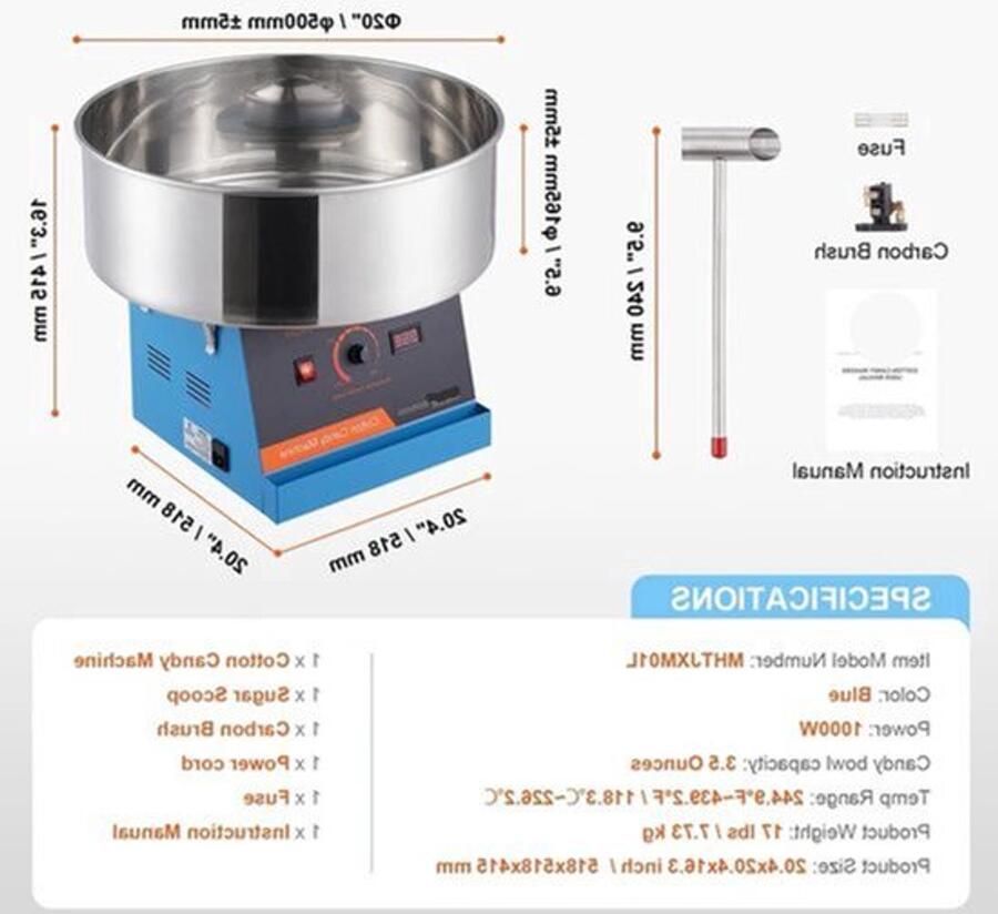 Suikerspinmachine Elektrisch Suikerspinmachines Mini Suikerspin Suikerspinmaker 1000W RVS Kom Instelbare Temperatuur Suikerschep Inclusief – Voor Feest Kermis & Evenementen Blauw