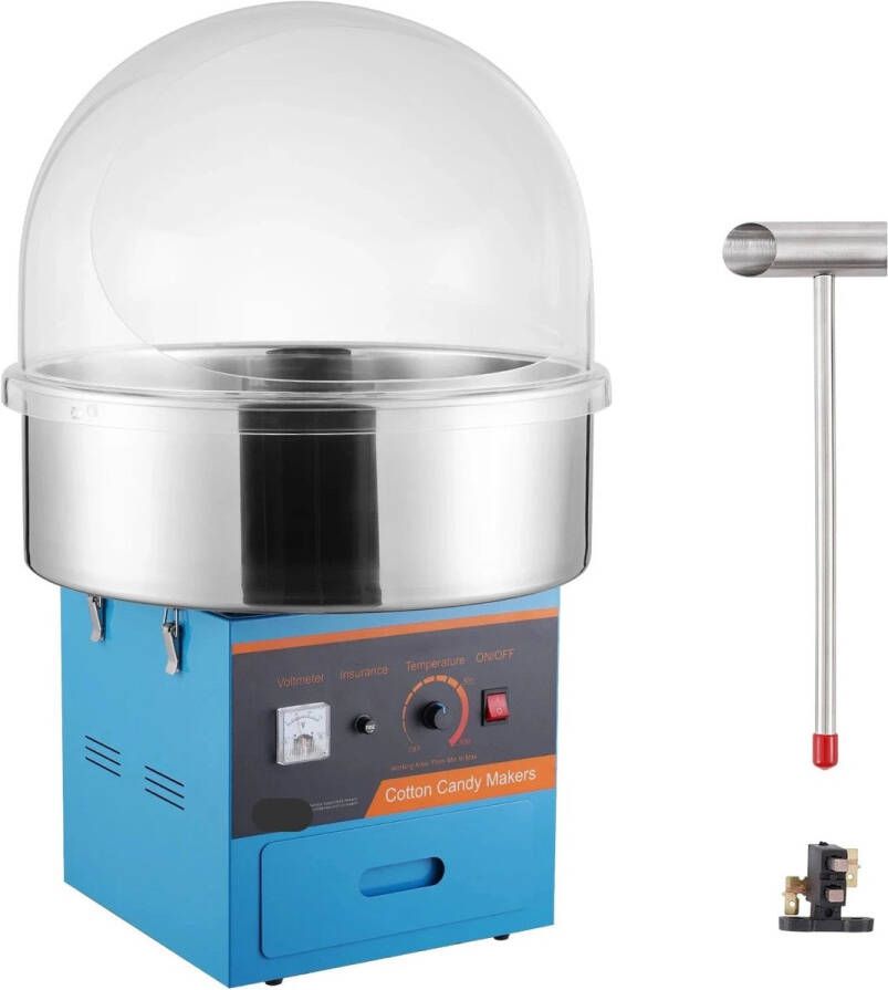 Suikerspinmachine Elektrisch Suikerspinmachines Mini Suikerspin Suikerspinmaker Instelbare Temperatuur Incl. Schep en Lade Voor Feestjes Kermis en Verjaardagen 1000W RVS Kom met Deksel Blauw