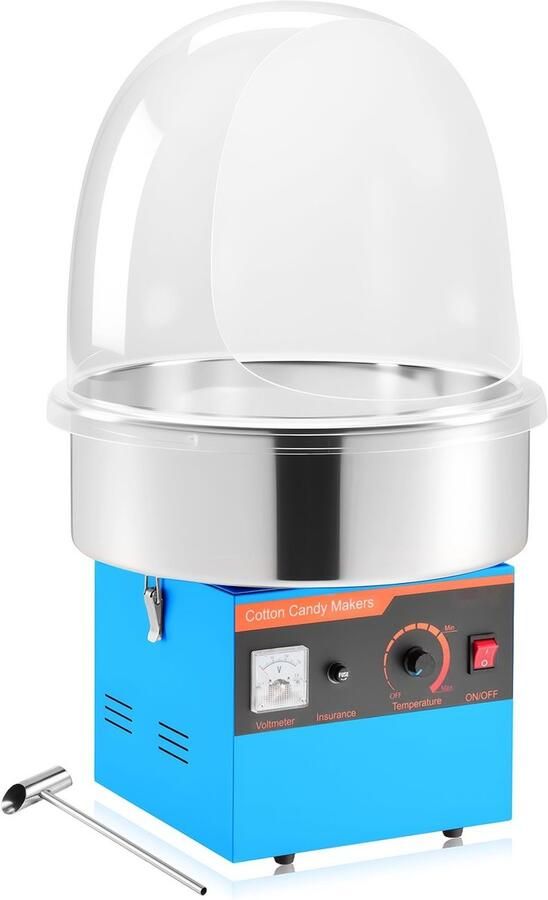 Suikerspinmachine Elektrische Suikerspinmaker 1000W Met Deksel RVS Kom Inclusief Suikerlepel Professioneel Blauw