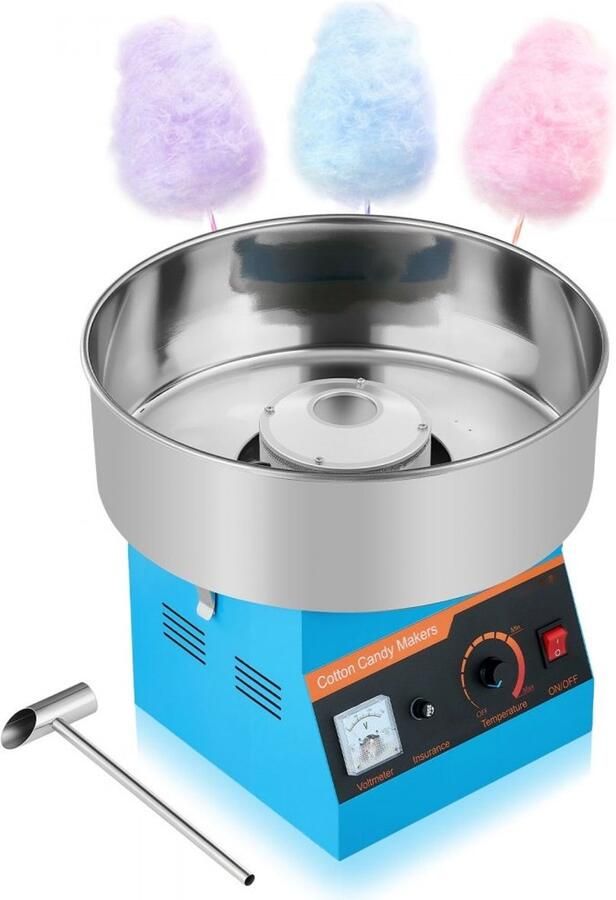 Suikerspinmachine Elektrische Suikerspinmaker 1000W RVS Kom 38 cm Inclusief Suikerlepel Snel Opwarmen Makkelijk schoon te maken Voor Thuis & Feestjes Blauw