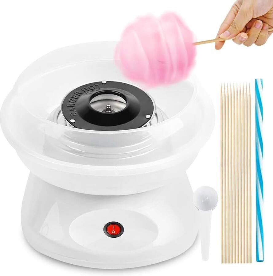 Suikerspinmachine Retro Cotton Candy Machine 450W voor thuis Suikerspinmachine met accessoires en stokjes Eenvoudig te bedienen Gemakkelijk te reinigen Perfect voor kinderverjaardagen en feesten Wit