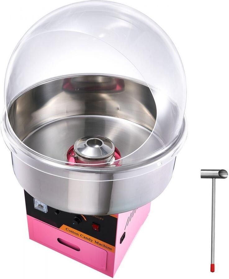 Suikerspinmachine Tafelmodel RVS Behuizing Met Deksel 1000 W Vermogen Draagbaar Roze