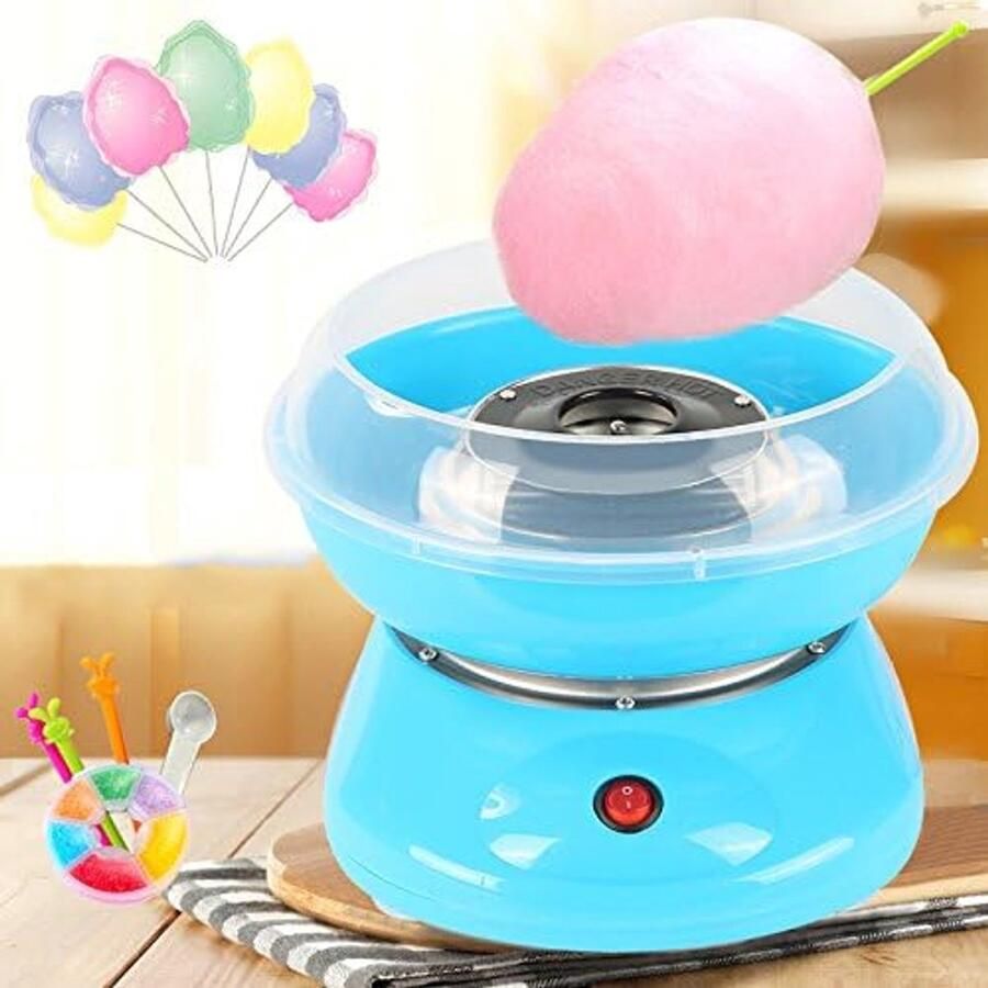 Suikerspinmachine voor thuis machine met suikerspinstaafjes en maatlepel voor kinderverjaardag suikerspinmachine (blauw)