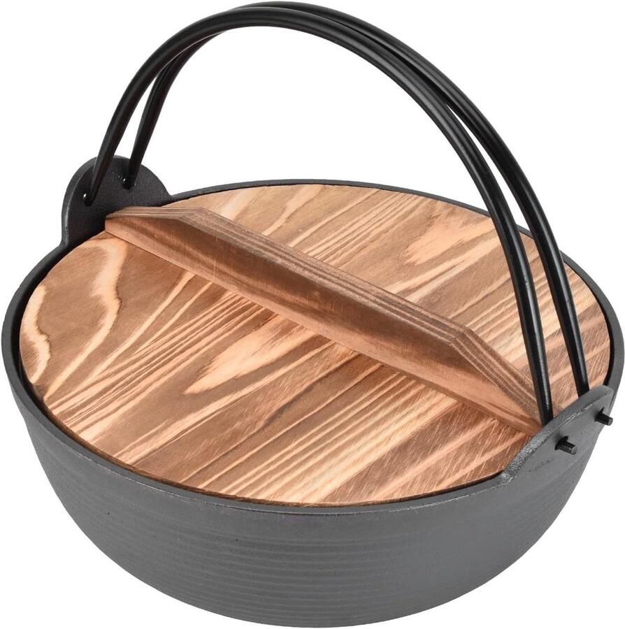 Sukiyaki Pan Hete Pot Aziatisch Koken Gietijzeren Warmteverdeling 32 cm Zwart