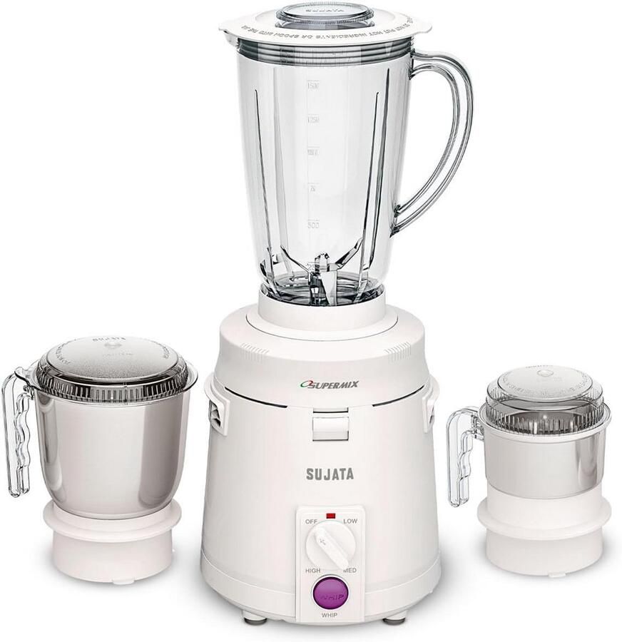 Supermix Mixer Grinder 900 Watt 22000 RPM Non-stop 90 minuten 3 potten 1750ml blender 1000ml molen 500ml chutney pot wit