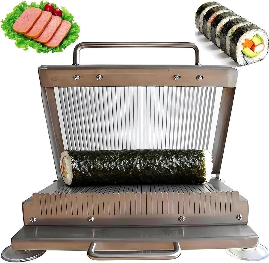 Sushi Rolsnijder Groente Snijmachine Uniforme Rolletjes Maken Roestvrijstalen Dubbele Mesranden 25 x 20 cm Snijgebied Zilver