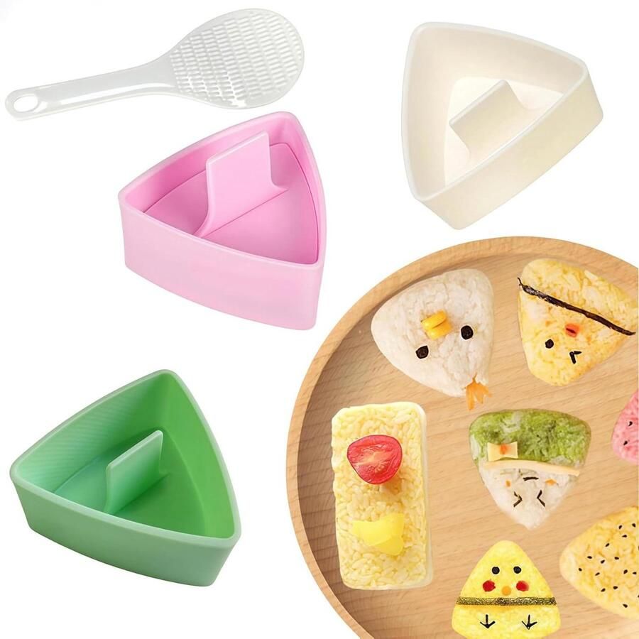 Sushi Vorm Set Rijstbal Maken Thuis Koken Driehoekige Vorm Set van 3 Roze Beige Groen