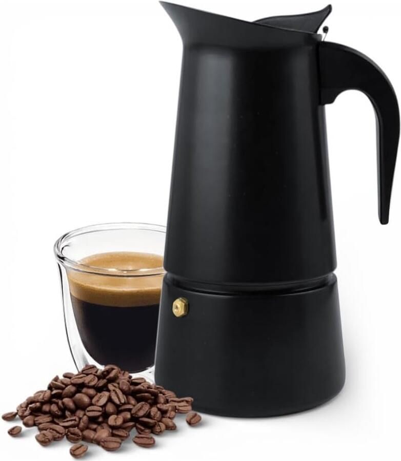 Swiss Italiaans koffiezetapparaat met 6 kopjes zwart percolator veilig en efficiënt. Geschikt voor alle warmtebronnen inclusief inductie