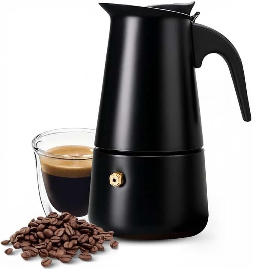 Swiss Moka Italiaans koffiezetapparaat 4 kopjes percolator veilig en efficiënt zwart. Voor elk vuur inclusief inductie