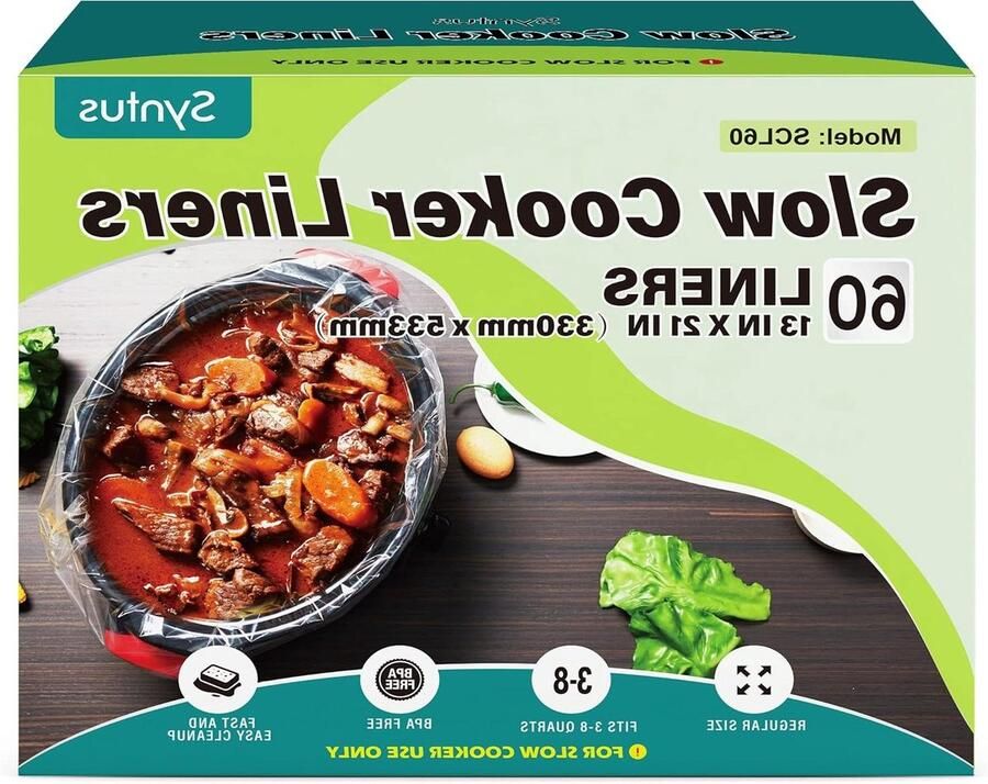 Syntus Slow Cooker Liners 60 Count Kookzakken Grote Maat Wegwerp Pot Liners Plastic Zakken Fit 3QT tot 8QT voor Slow Cooker Kooktrays 13 x 21 60 Liners