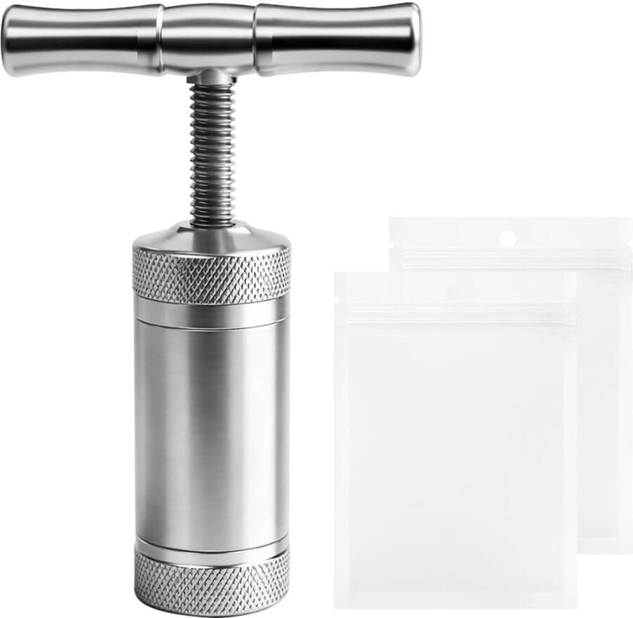 Handmatige Pollenpers met T-handvat Draagbare Aluminium Pers voor Kruidens Specerijen en Knoflook Ideaal voor Thuisgebruik en Koken