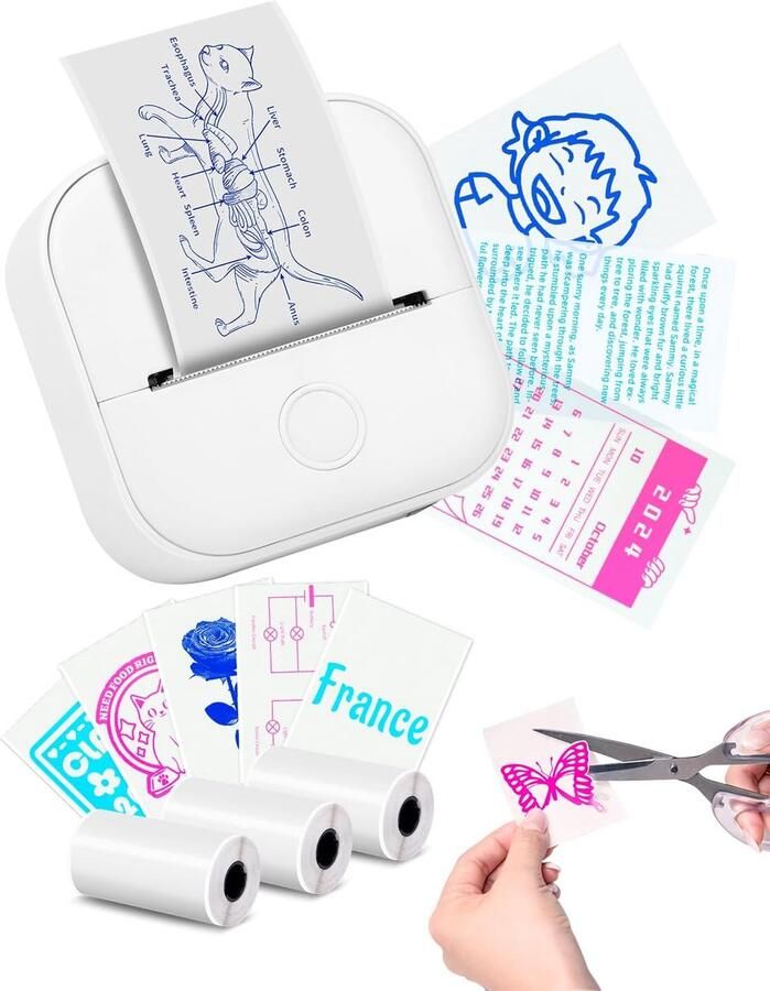T02 Mini Draagbare Thermische Inkless Printer Maker Machine inktloze Pocket Printer voor Grafische Studio Anatomisch Diagram notities Fotos compatibel met telefoon en tablet Wit