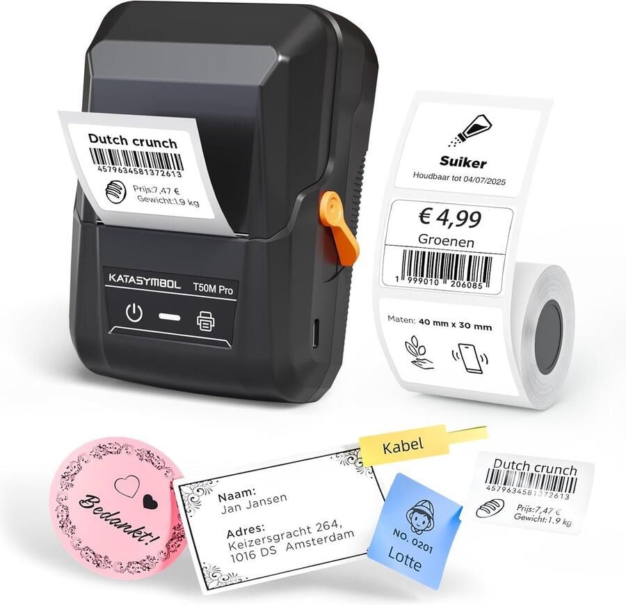 T50M Pro Label Printer met 1 Etiketten Brede Waterdichte Zelfklevende Slimme App met 40+ Lettertypen 150+ Sjablonen en 700+ Pictogrammen voor Thuis Kantoor en Bedrijf