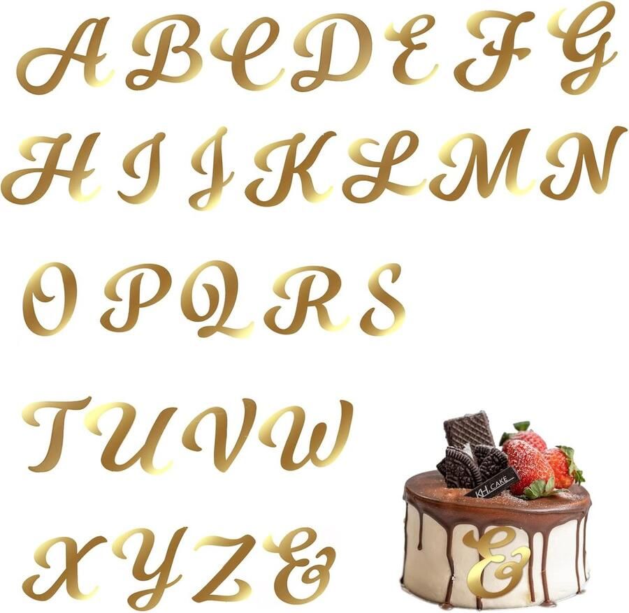 Taart Decoratie Gepersonaliseerd Naam Cake Topper Goud Acryl Alfabet A-Z Letter Mirrored Gold Cupcake Toppers