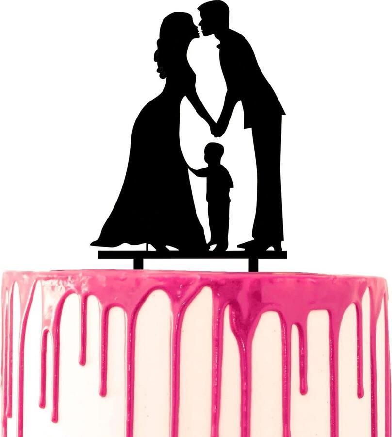 Taart topper Bruidegom en bruid kussen en een kind in het midden bruidstaart topper huwelijk verjaardag decoratie tool