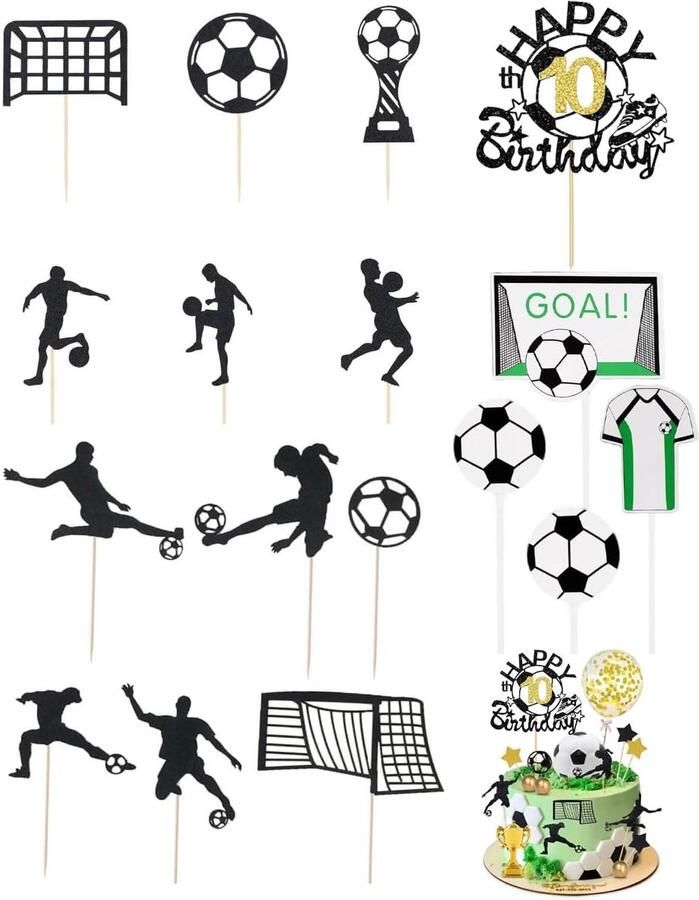 Taartdecoratie 10 jaar oud taarttoppers voetbal voor verjaardag kinderen jongen thema voetbal verjaardagstaart figuren