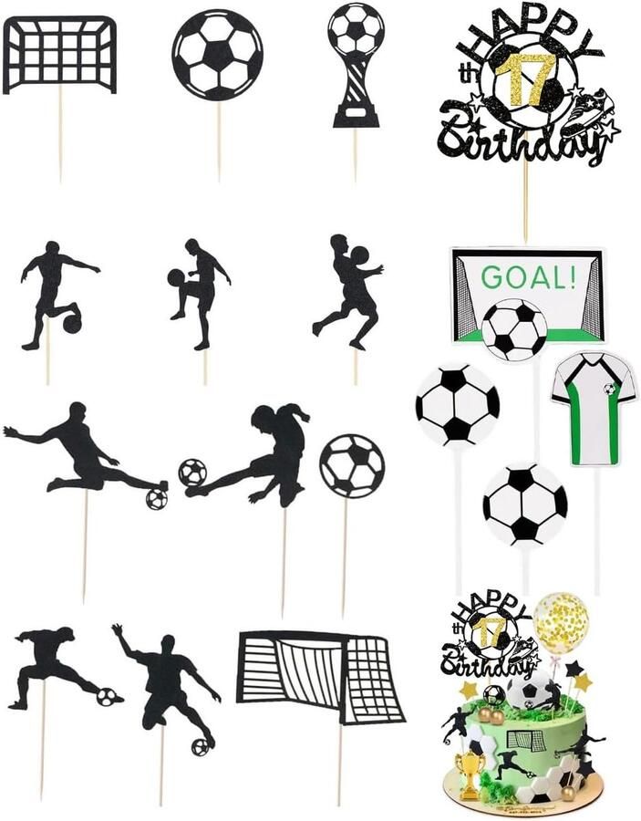 Taartdecoratie 17 jaar oud taarttoppers voetbal voor verjaardag kinderen jongen thema voetbal verjaardagstaart figuren