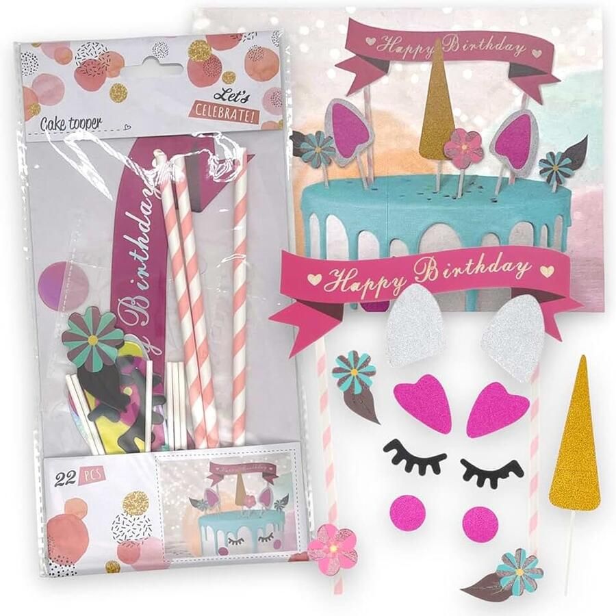 Taartdecoratie 22 stuks eenhoorntaart Verjaardag Jubileum Cupcake-decoratie Happy Birthday Taarttoppers