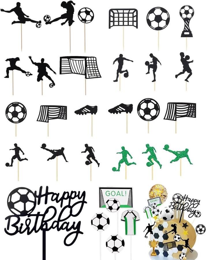 Taartdecoratie 30 stuks taarttoppers voetbal voor verjaardag kinderen jongen thema voetbal verjaardagstaart figuren