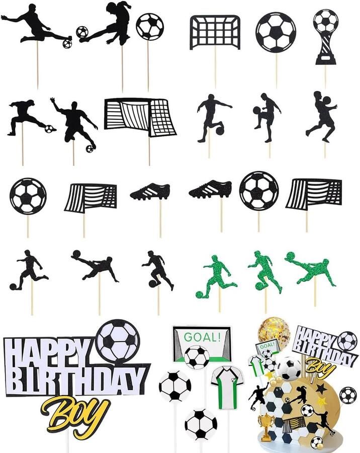 Taartdecoratie 30 stuks taarttoppers voetbal voor verjaardag kinderen jongen thema voetbal verjaardagstaart figuren S