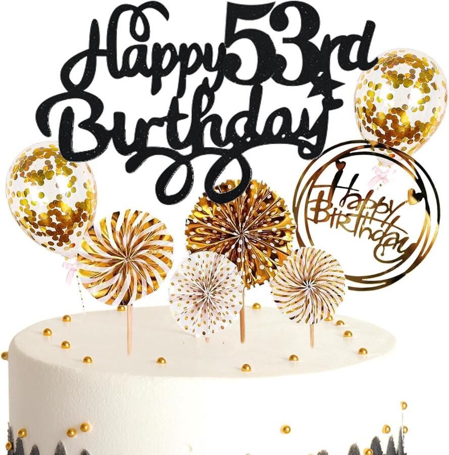 Taartdecoratie 53e verjaardag man vrouw glitter taartdecoratie verjaardag 53 mannen taart 53 verjaardag deco cake Happy Birthday zwart goud voor 53-jarige vrouw