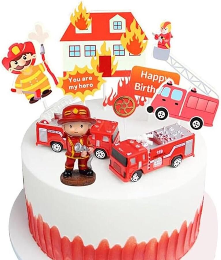 Taartdecoratie brandweerauto-ornamenten taarttopper kinderverjaardag taartdecoratie brandweermandecoraties voor kinderen verjaardag feestdecoratie