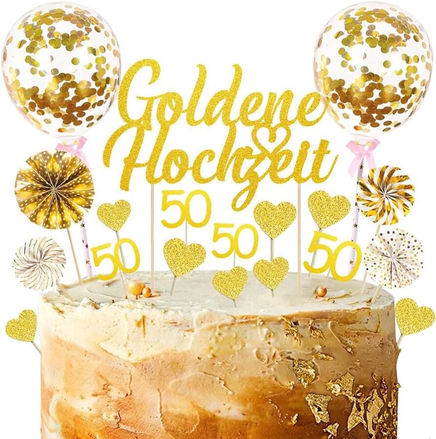 Taartdecoratie gouden bruiloft