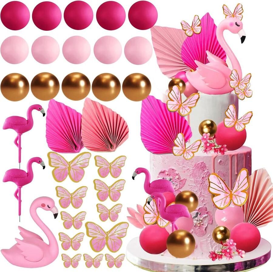Taartdecoratie meisjesfeest dessert decoratie roze wensbal vlinder taarttopper voor verjaardag dame prinsessenfeest