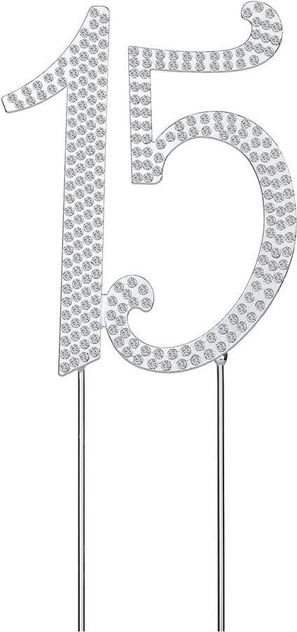 Taartdecoratie nummer 15 taartdecoratie glitter strass taartoplegger cupcake topper taartsteker taartopzetstuk tandenstoker decoratie suikerfiguren voor 15e verjaardag bruiloft verjaardag party decoratie