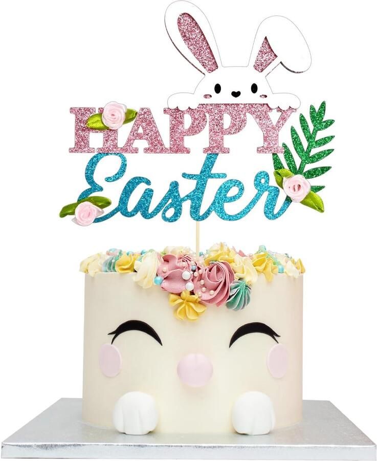 Taartdecoratie taarttopper Pasen glitter hazen taartdecoratie schattige taartdecoratie voor Pasen Happy Pasen taartdecoratie voor paasthema feestaccessoires