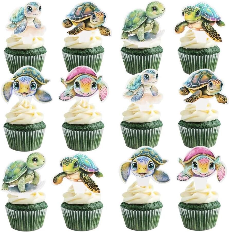 Taartdecoratie verjaardag taarttopper schildpad taart decoratie zee dieren taartdecoratie muffin verjaardagsdecoratie taartdecoratie 72 stuks