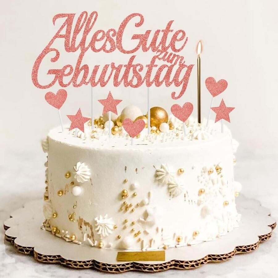 Taartdecoratie voor verjaardag meisjes roségoud Happy Birthday taarttopper stervorm hartvorm cupcake- met kaars voor kind vrouwen moeder verjaardagsfeest taartsteker