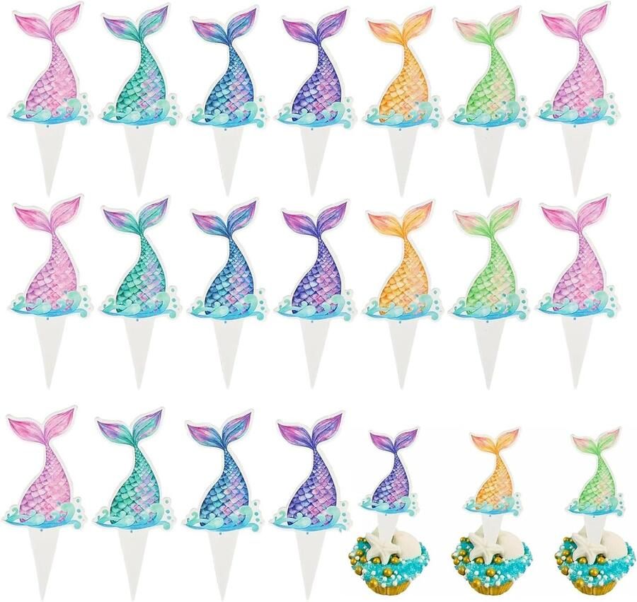 Taartdecoratieset 36 stuks zeemeerminstaart cupcake-toppers voor kinderverjaardag meisjes taartdecoratie onderwaterwereld muffindecoratie zeemeermin verjaardag