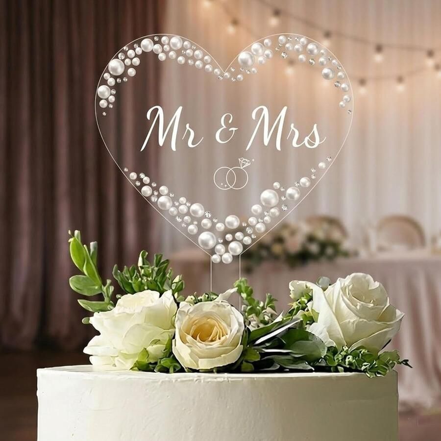 Taartfiguur voor bruiloft Mr And Mrs Cake met strass-steentjes en kralen hart decoratie metaal bruidegom voor bruiloft verjaardag verloving bruidsdouche