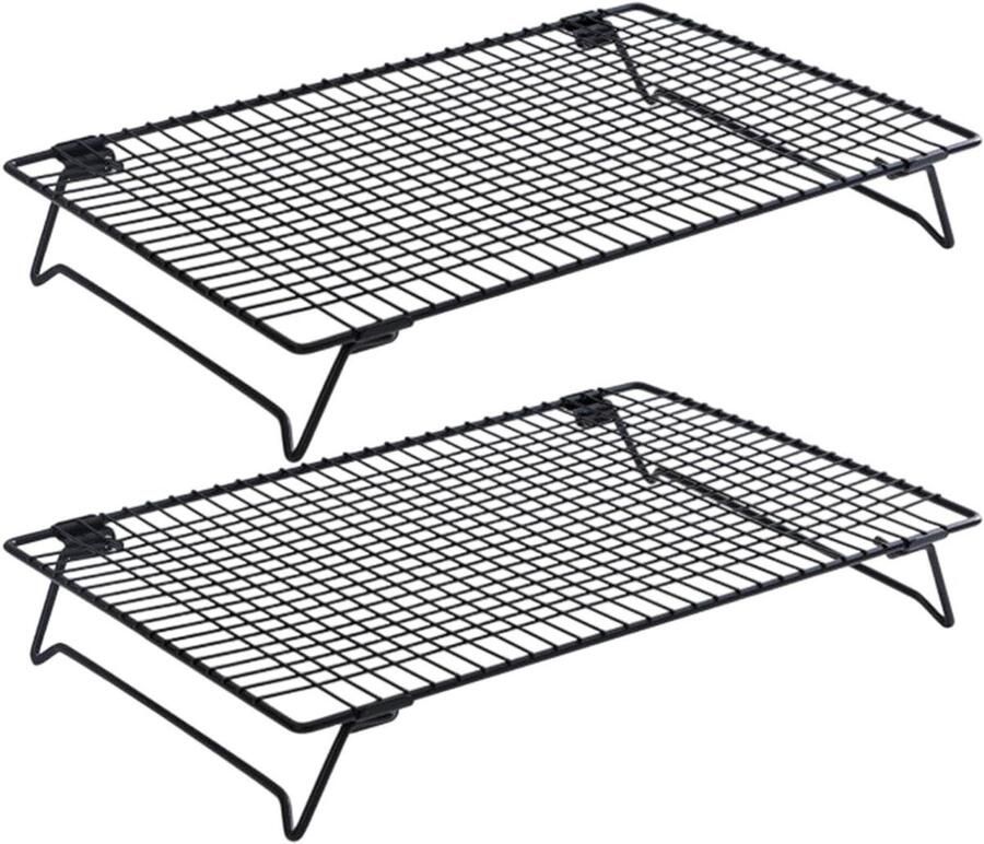 Koelrek voor taarten Bakrek Stapelbaar Bakken en Grillen Stevige Koolstofstaal 34 x 24 cm Zwart