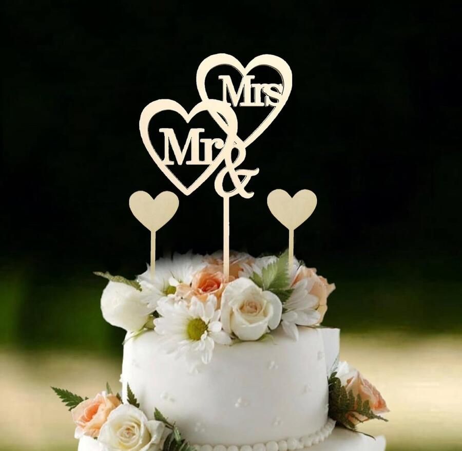 Taarttopper bruiloft Mr & Mrs decoratie voor bruiloftstaarten liefdestaartdecoratie prachtige bruiloftsdecoratie taarttopper voor verloving jubileum bruidsfeest