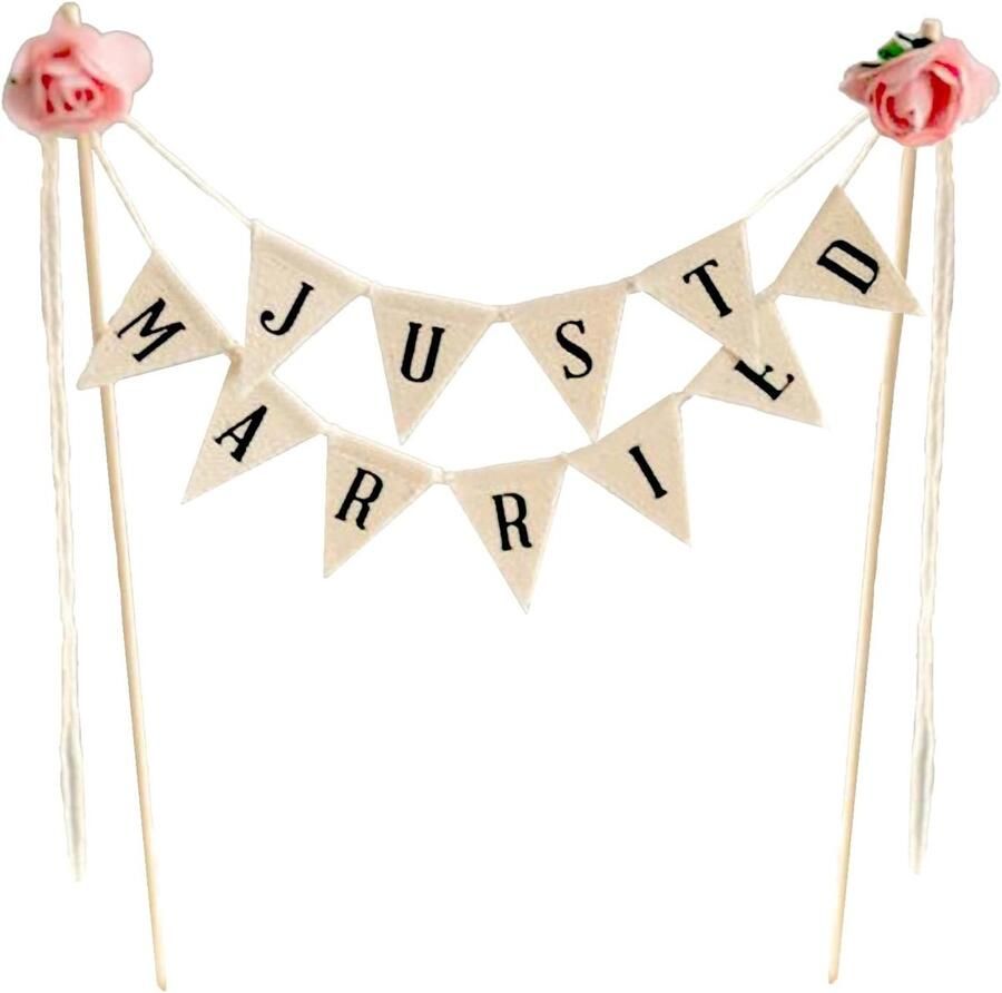 Taarttopper bruiloft vintage mini bruiloftsvlaggetjesslinger Just Married taartdecoratie gepersonaliseerd voor bruidstaarten hout rustiek bruidspaar