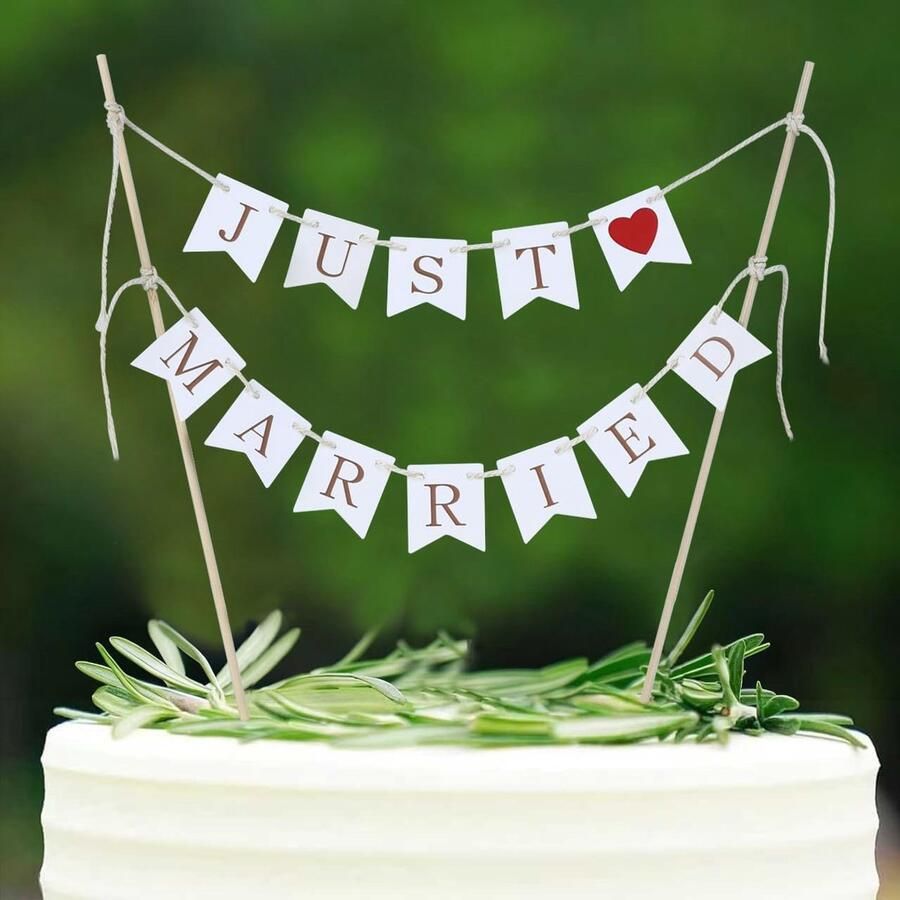 Taarttopper bruiloft vintage mini bruiloftsvlaggetjesslinger Just Married taartdecoratie gepersonaliseerd voor bruidstaarten hout rustiek bruidspaar