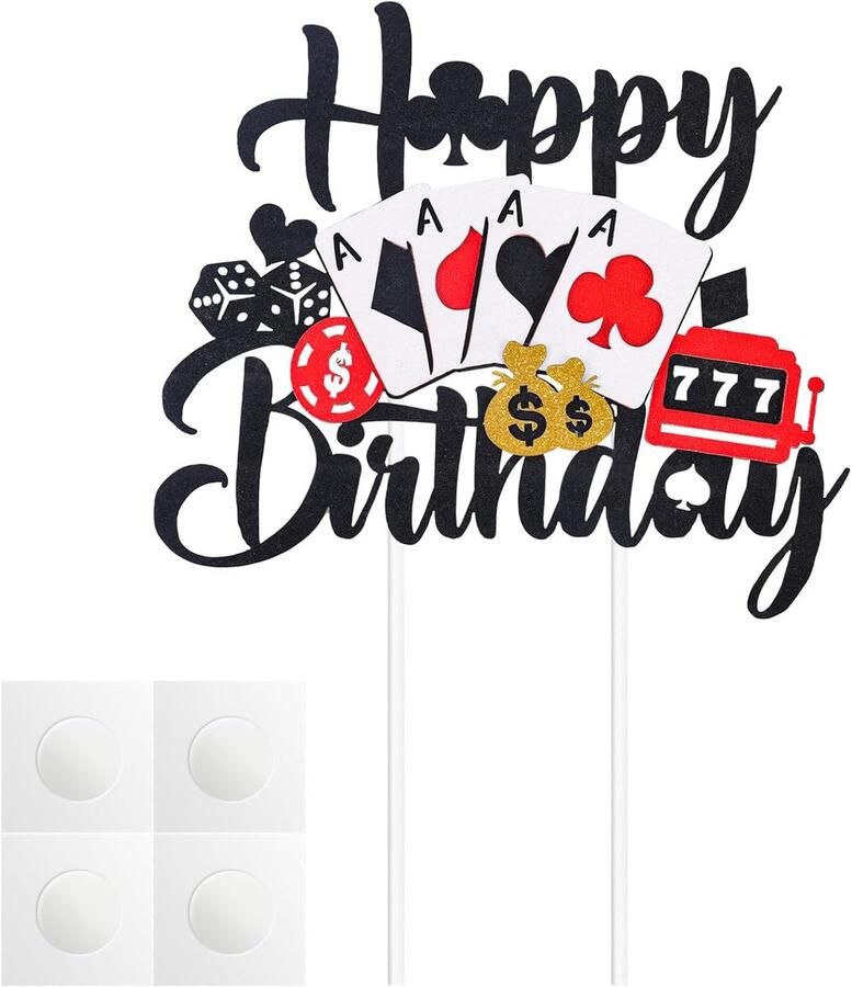 Taarttopper Happy Birthday Taarttopper Casino Thema Poker Chips Speler Taartdecoraties voor Las Vegas Casino Night thema Verjaardag Gokken Feestbenodigdheden
