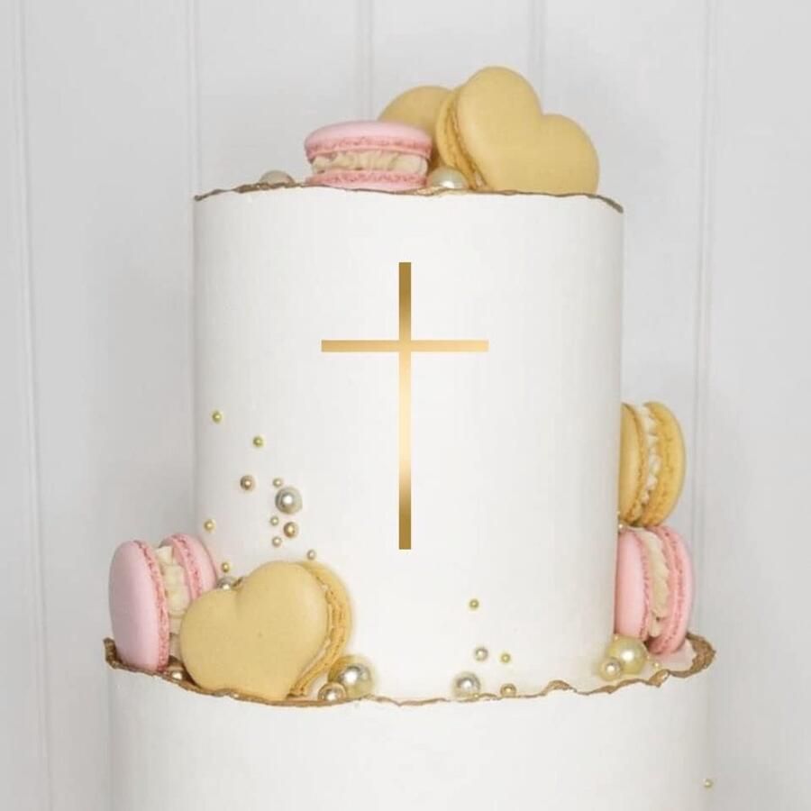 Taarttopper (kruis goud 1) voor communie doop