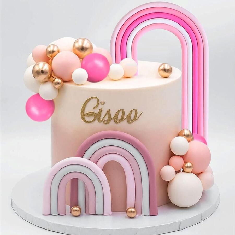 Taarttopper pastel regenboog taarttoppers met kleurrijke ballen voor bruiloft babyshower verjaardag feestaccessoires