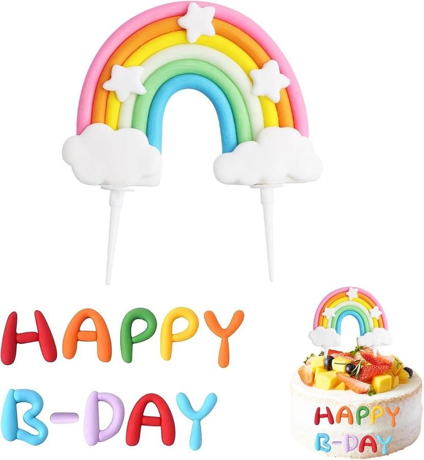 Taarttopper van Zacht Keramiek Herbruikbare Kleurrijke Taartdecoratie voor Cupcakes Verjaardag Feesten en Babyshowers
