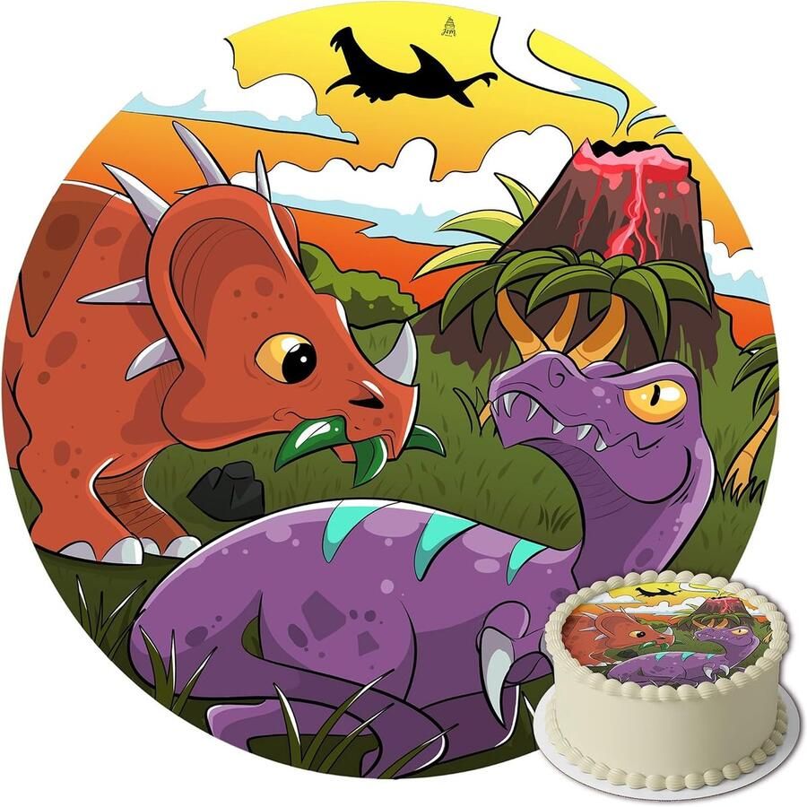 Taarttopper Verjaardag Decoratie Dino Motief Taart Decoratie Eetbare Papieren Fondant Rond 20 cm Taartdecoratie Eetbaar Cake Birthday Decoration