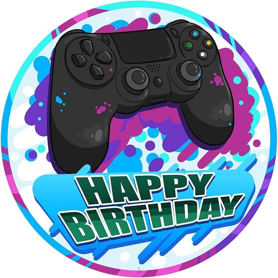 Taarttopper Verjaardag Decoratie Gamer Motief Taart Decoratie Eetbare Papieren Fondant Rond 20 cm Taartdecoratie Eetbaar Cake Birthday Decoration