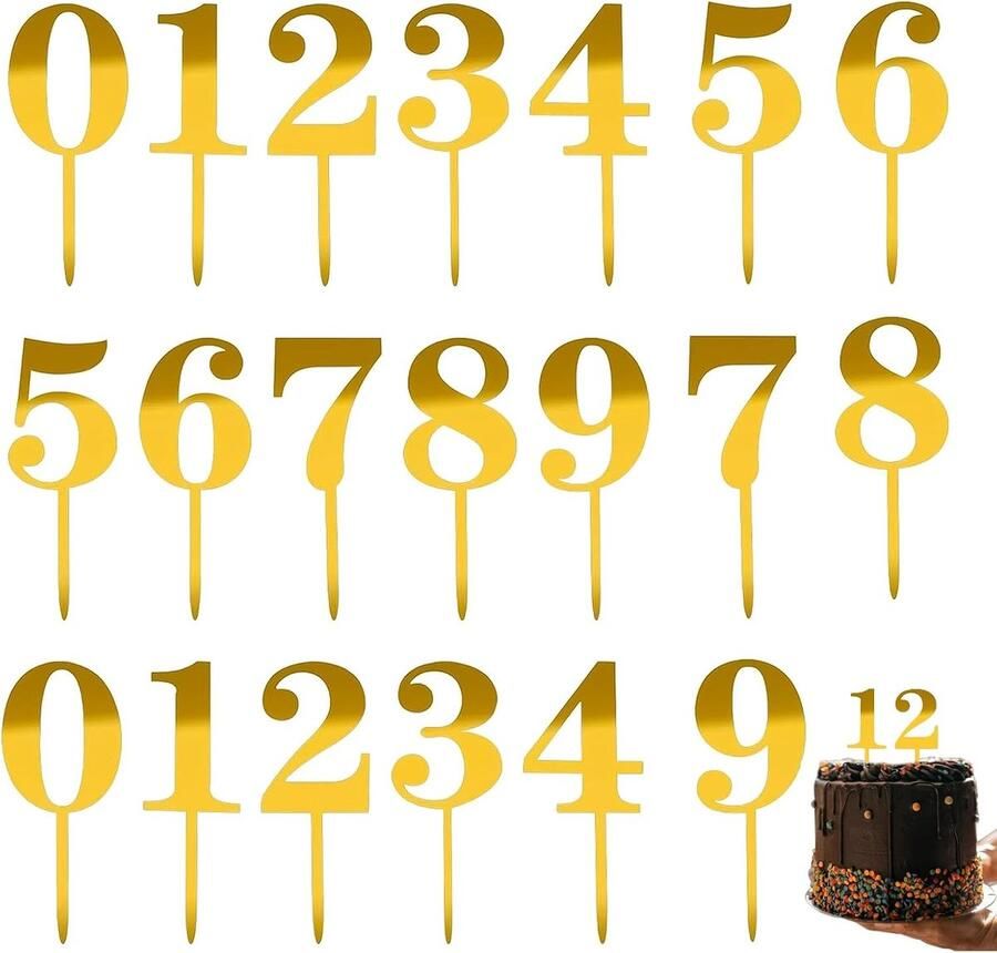 Taarttoppers 20Pcs Gouden Acryl Getallen voor een Speciale Taartdecoratie Ideaal voor Verjaardagen Bruiloften en Jubilea