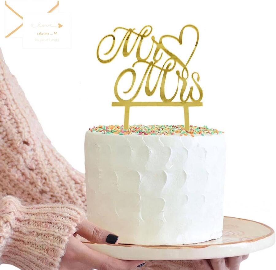Taarttoppers voor bruidstaarten gouden glitter acryl Mr en Mrs taarttopper gepersonaliseerde taarttopper met een kaart voor verloving bruiloft bruidsfeest jubileum verjaardagsfeest taartdecoratie