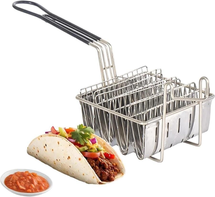 Taco Friteuse Houder Taco Mand Taco Schalen Maken Voor 4 Schalen 16.5 cm Lengte Zilverkleurig - Foto 1