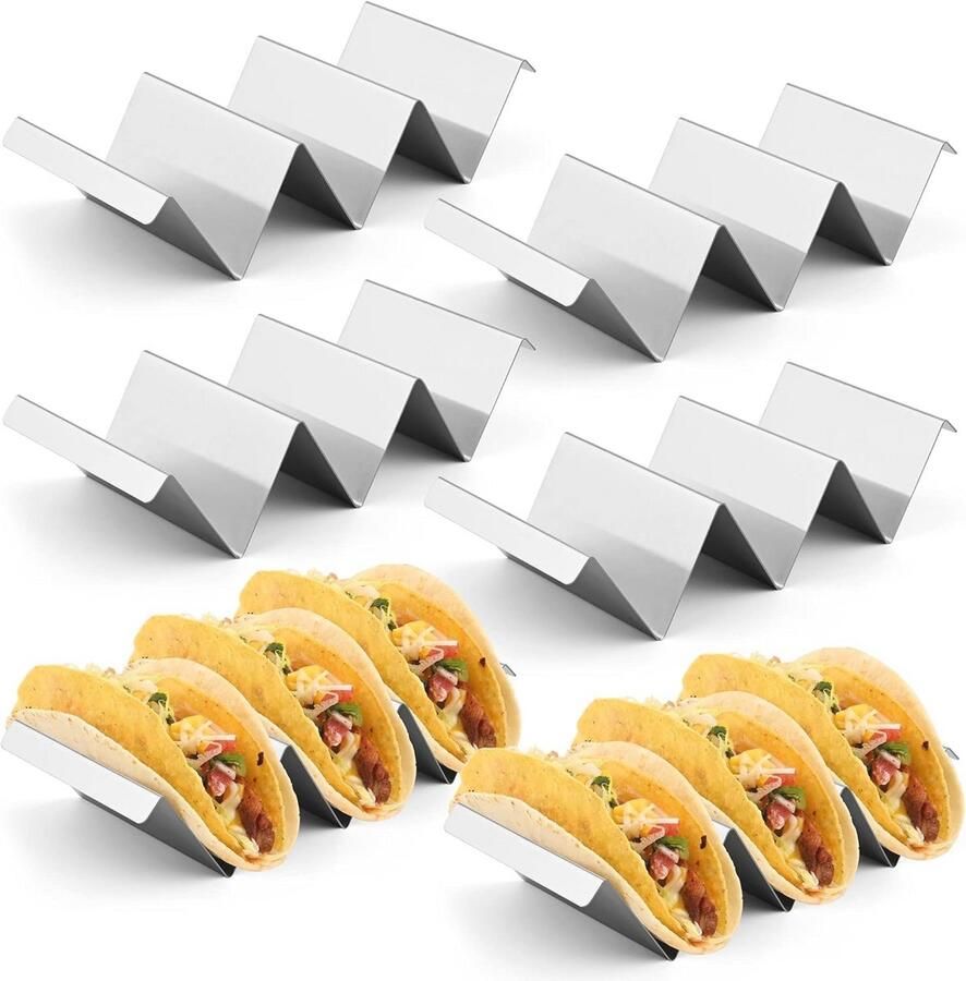 Taco Houder Set van 6 Roestvrij Staal Taco Rack voor Oven Grill en Vaatwasser